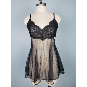 Victoria's Secret XS Mini Dress Black Sheer Polka Dot Lace Mini Dress Cutout Y2K